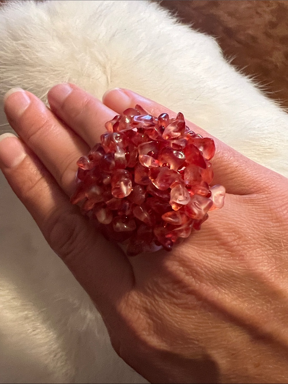 Red Cluster Bead Statement Ring - Women Jewelry